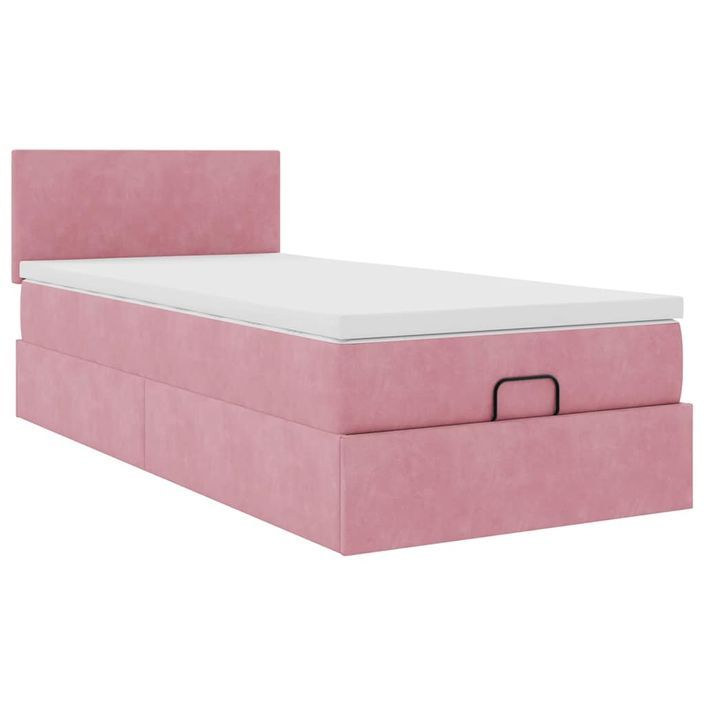 Cadre de lit ottoman avec matelas rose 100x200 cm velours - Photo n°2