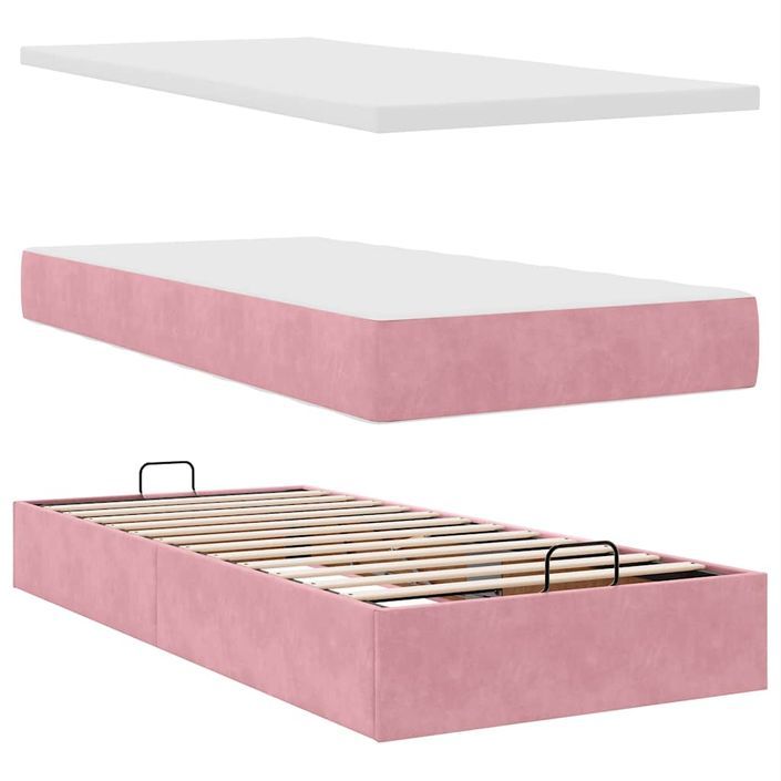 Cadre de lit ottoman avec matelas rose 100x200 cm velours - Photo n°6