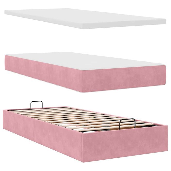 Cadre de lit ottoman avec matelas rose 100x200 cm velours - Photo n°9