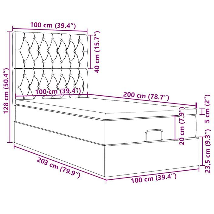 Cadre de lit ottoman avec matelas rose 100x200 cm velours - Photo n°13