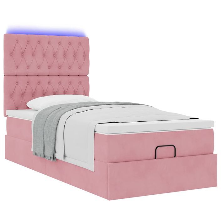 Cadre de lit ottoman avec matelas rose 100x200 cm velours - Photo n°4