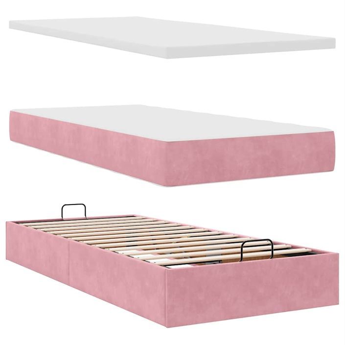 Cadre de lit ottoman avec matelas rose 100x200 cm velours - Photo n°10