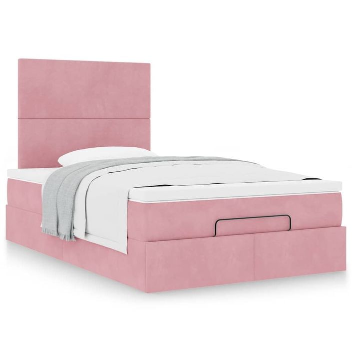 Cadre de lit ottoman avec matelas rose 120x190 cm velours - Photo n°1