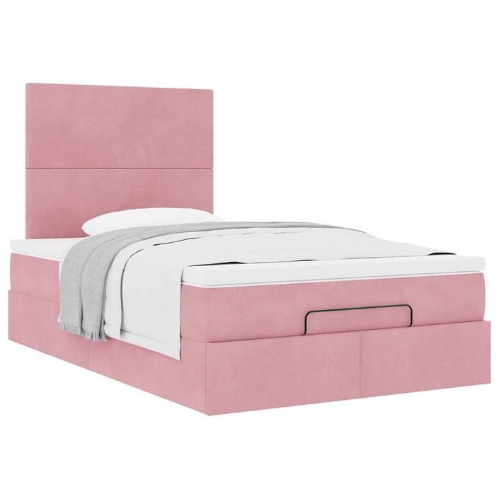 Cadre de lit ottoman avec matelas rose 120x190 cm velours - Photo n°2