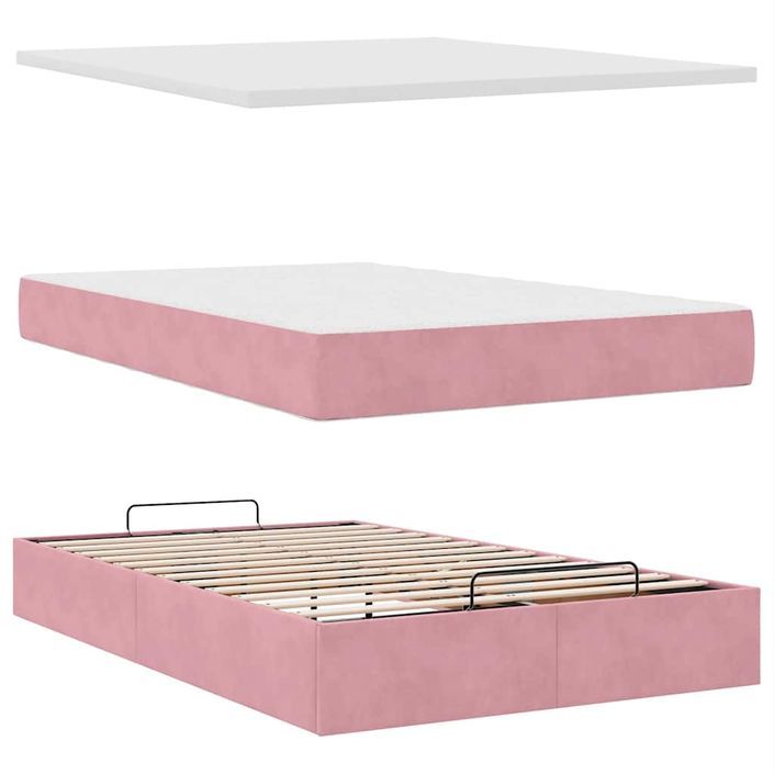 Cadre de lit ottoman avec matelas rose 120x190 cm velours - Photo n°9