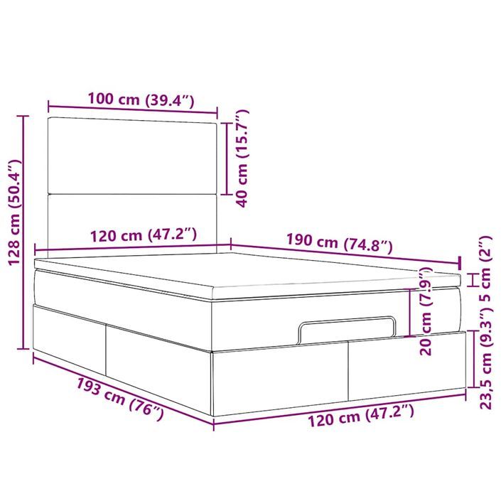 Cadre de lit ottoman avec matelas rose 120x190 cm velours - Photo n°13