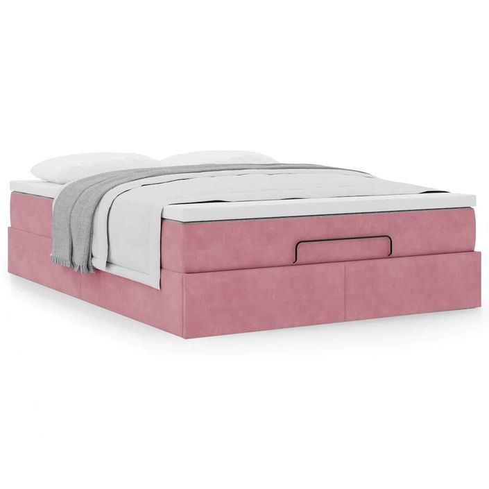 Cadre de lit ottoman avec matelas rose 140x190 cm velours - Photo n°1