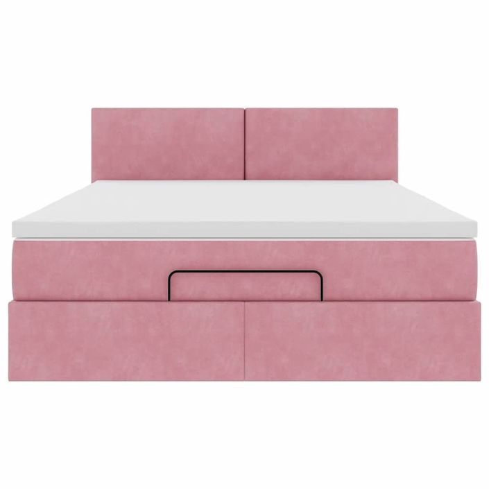 Cadre de lit ottoman avec matelas rose 140x190 cm velours - Photo n°5