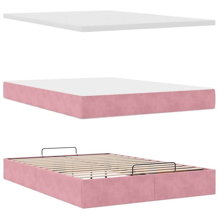 Cadre de lit ottoman avec matelas rose 140x190 cm velours - Photo n°6