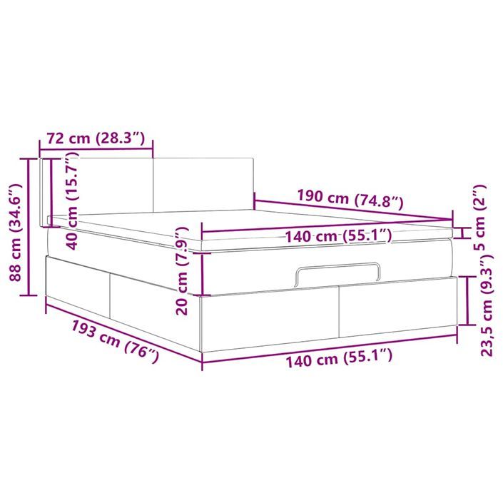 Cadre de lit ottoman avec matelas rose 140x190 cm velours - Photo n°13