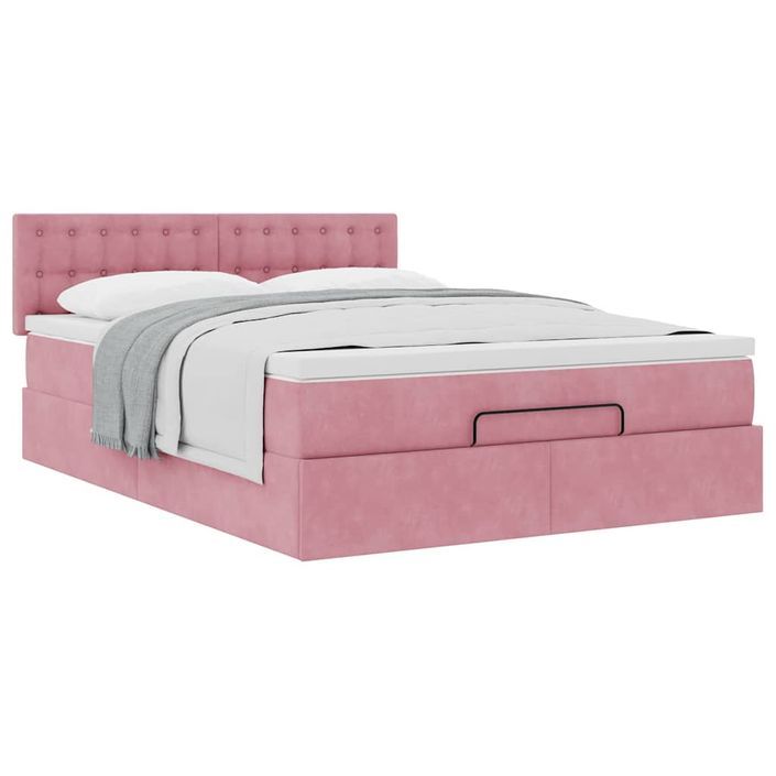 Cadre de lit ottoman avec matelas rose 140x190 cm velours - Photo n°4