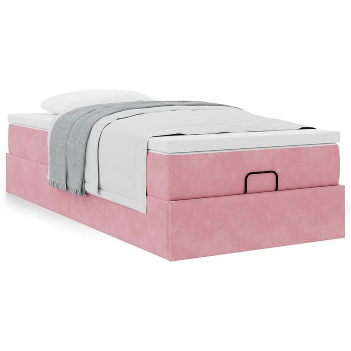 Cadre de lit ottoman avec matelas rose 80x200 cm velours - Photo n°1