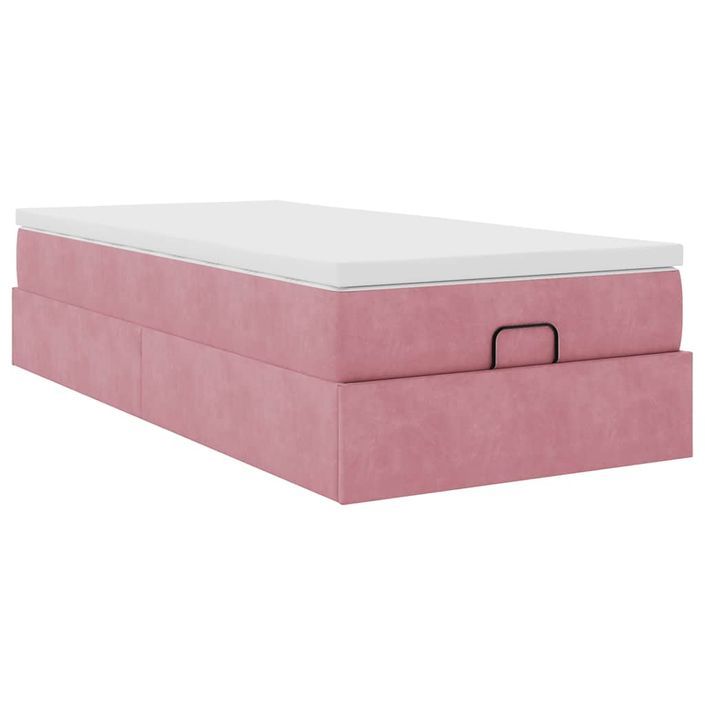 Cadre de lit ottoman avec matelas rose 80x200 cm velours - Photo n°2