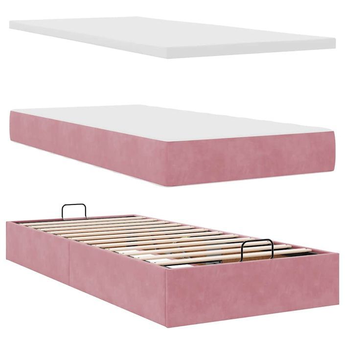 Cadre de lit ottoman avec matelas rose 80x200 cm velours - Photo n°6