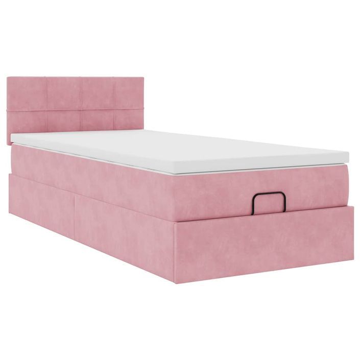 Cadre de lit ottoman avec matelas rose 80x200 cm velours - Photo n°2