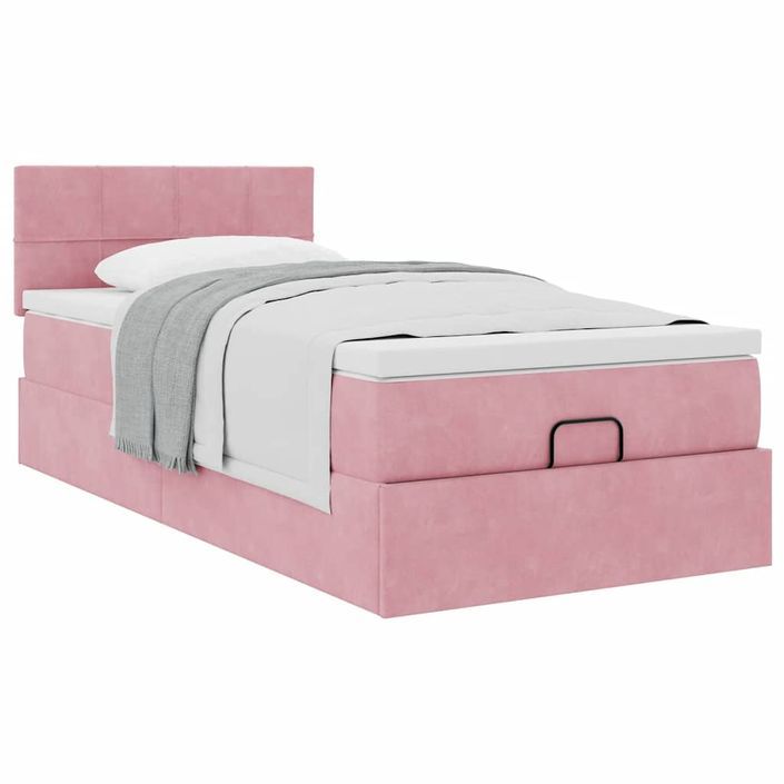 Cadre de lit ottoman avec matelas rose 80x200 cm velours - Photo n°4