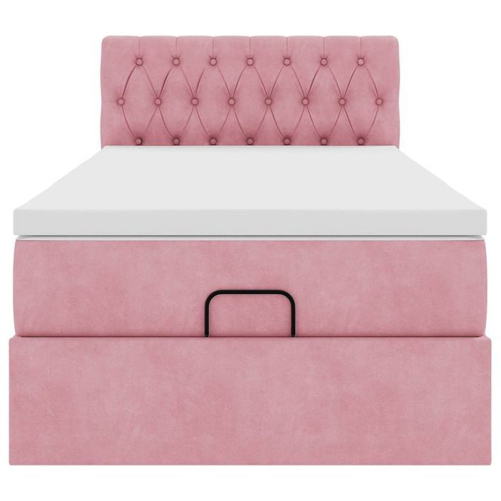 Cadre de lit ottoman avec matelas rose 80x200 cm velours - Photo n°5