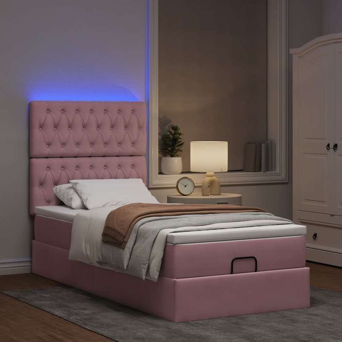 Cadre de lit ottoman avec matelas rose 80x200 cm velours - Photo n°1