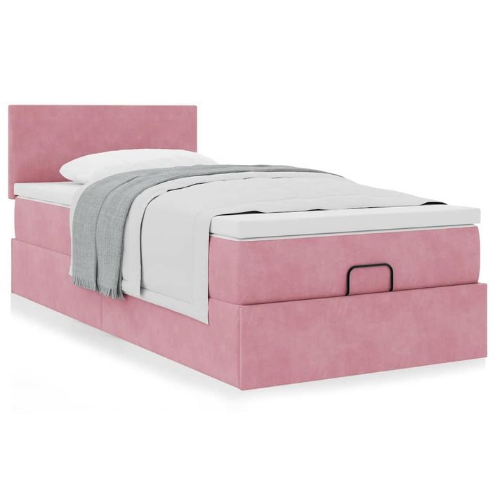 Cadre de lit ottoman avec matelas rose 90x190 cm velours - Photo n°1