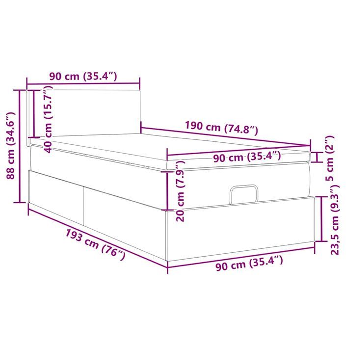 Cadre de lit ottoman avec matelas rose 90x190 cm velours - Photo n°13