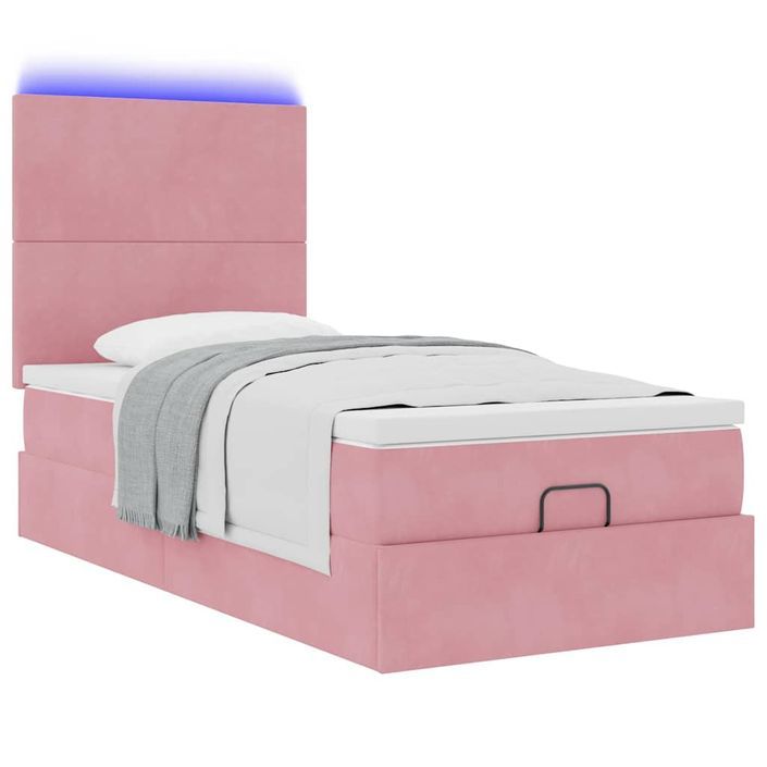 Cadre de lit ottoman avec matelas rose 90x190 cm velours - Photo n°4