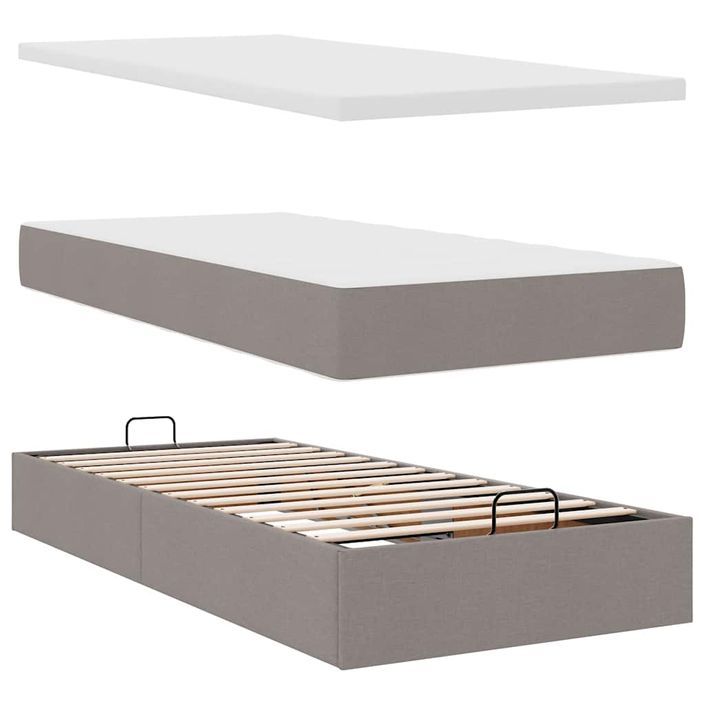 Cadre de lit ottoman avec matelas taupe 100x200 cm tissu - Photo n°7