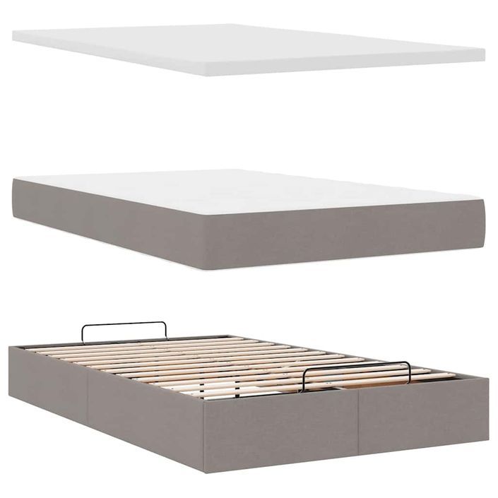 Cadre de lit ottoman avec matelas taupe 120x200 cm tissu - Photo n°6