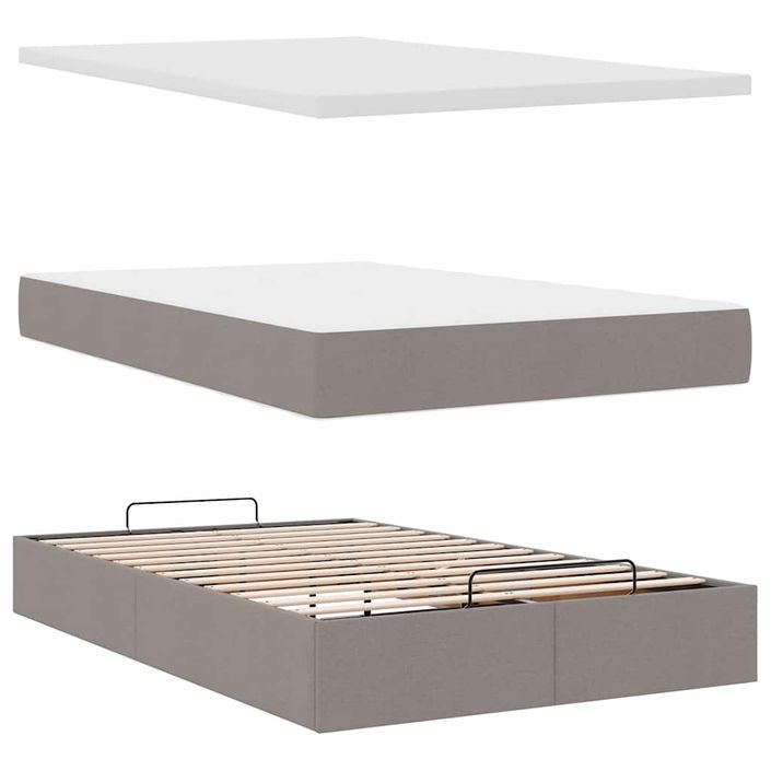 Cadre de lit ottoman avec matelas taupe 120x200 cm tissu - Photo n°7