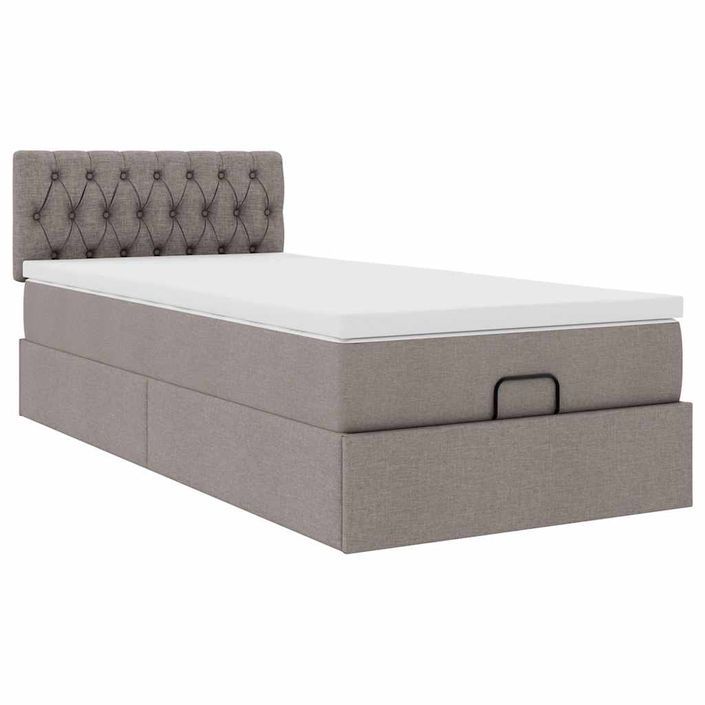 Cadre de lit ottoman avec matelas taupe 90x190 cm tissu - Photo n°5