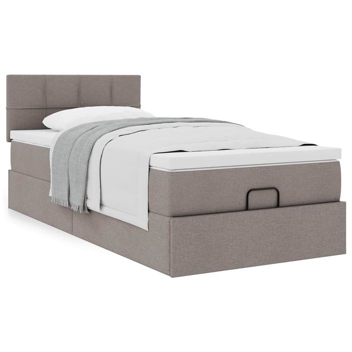 Cadre de lit ottoman avec matelas taupe 90x200 cm tissu - Photo n°1