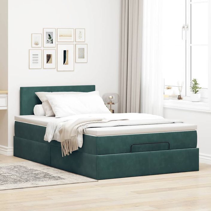 Cadre de lit ottoman avec matelas vert foncé 120x200 cm velours - Photo n°3