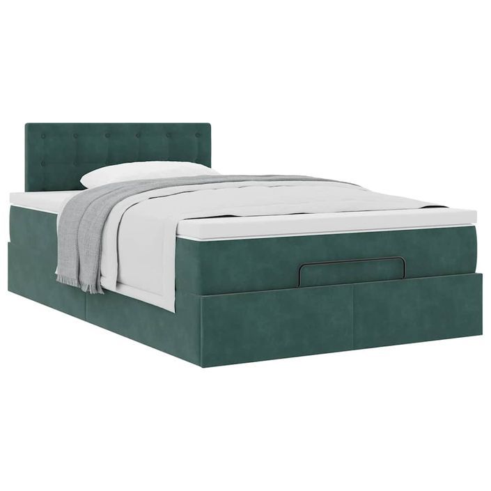 Cadre de lit ottoman avec matelas vert foncé 120x200 cm velours - Photo n°4