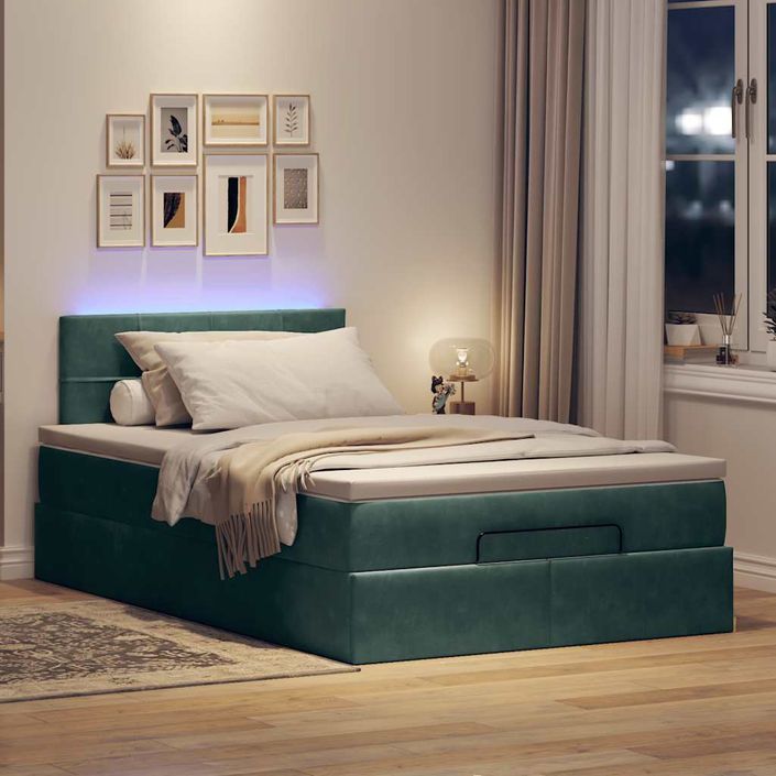 Cadre de lit ottoman avec matelas vert foncé 120x200 cm velours - Photo n°1