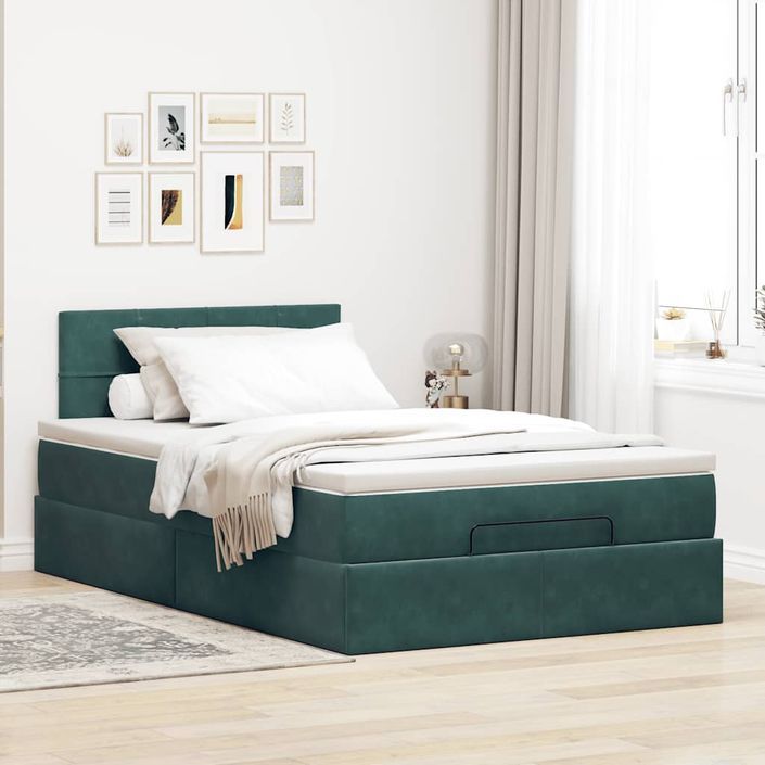 Cadre de lit ottoman avec matelas vert foncé 120x200 cm velours - Photo n°4