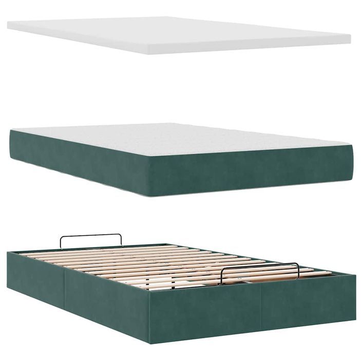 Cadre de lit ottoman avec matelas vert foncé 120x200 cm velours - Photo n°7