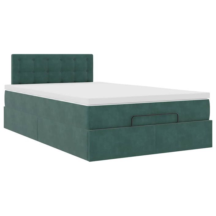 Cadre de lit ottoman avec matelas vert foncé 120x200 cm velours - Photo n°5