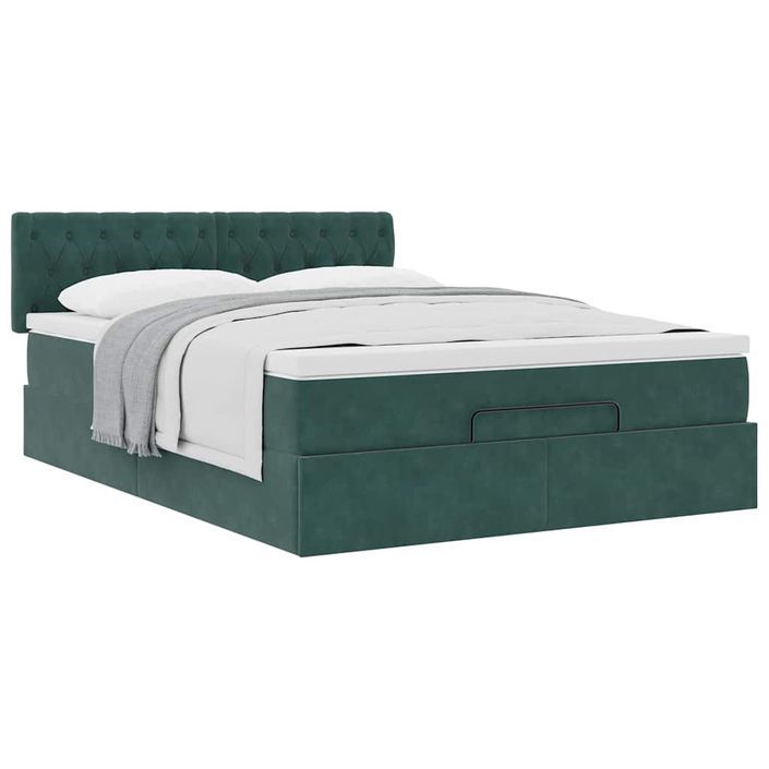 Cadre de lit ottoman avec matelas vert foncé 140x200 cm velours - Photo n°4