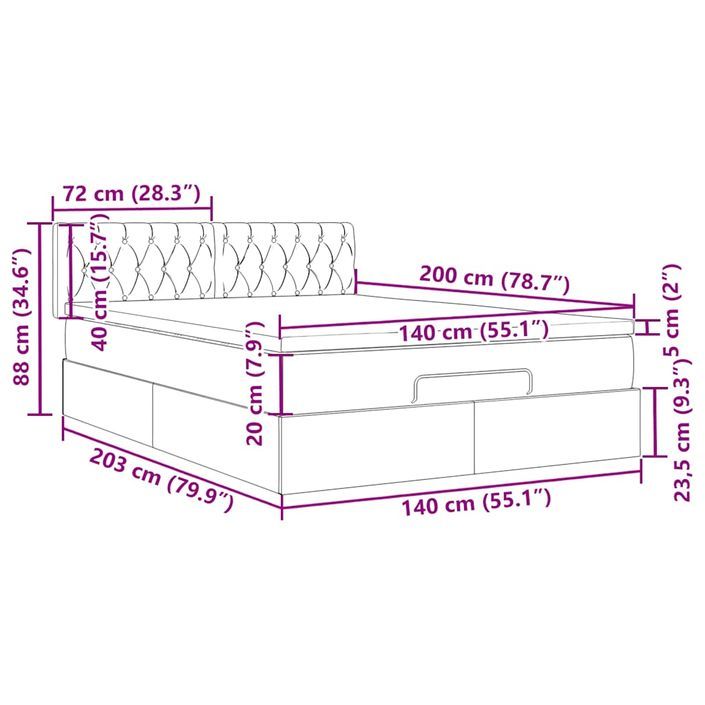 Cadre de lit ottoman avec matelas vert foncé 140x200 cm velours - Photo n°13