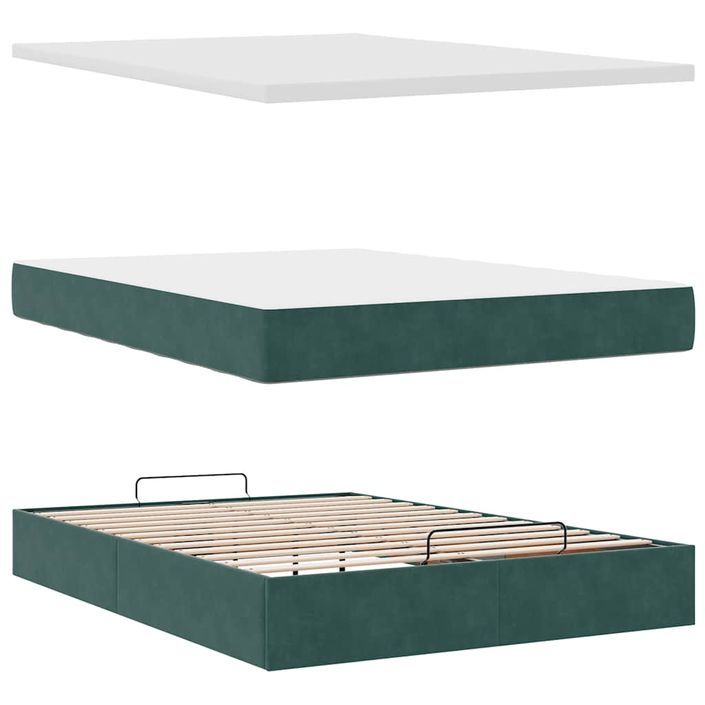 Cadre de lit ottoman avec matelas vert foncé 140x200 cm velours - Photo n°7