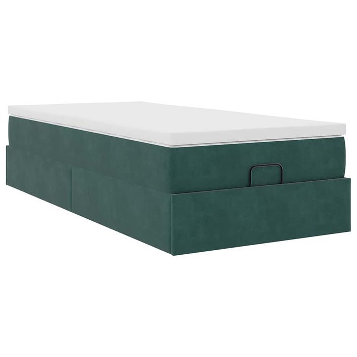 Cadre de lit ottoman avec matelas vert foncé 80x200 cm velours - Photo n°2