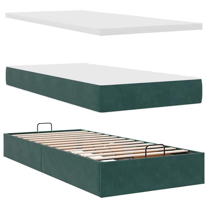 Cadre de lit ottoman avec matelas vert foncé 80x200 cm velours - Photo n°6