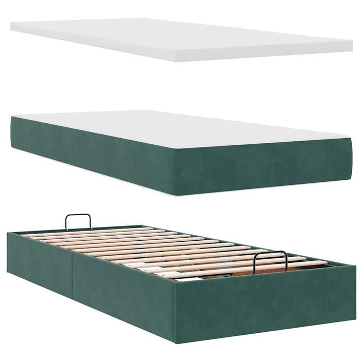 Cadre de lit ottoman avec matelas vert foncé 80x200 cm velours - Photo n°7