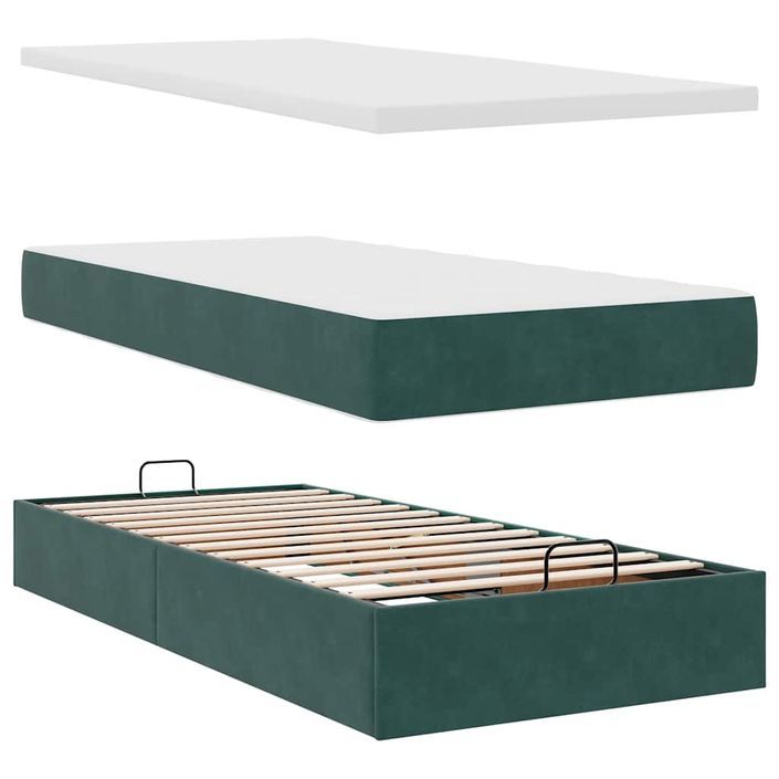 Cadre de lit ottoman avec matelas vert foncé 90x200 cm velours - Photo n°6