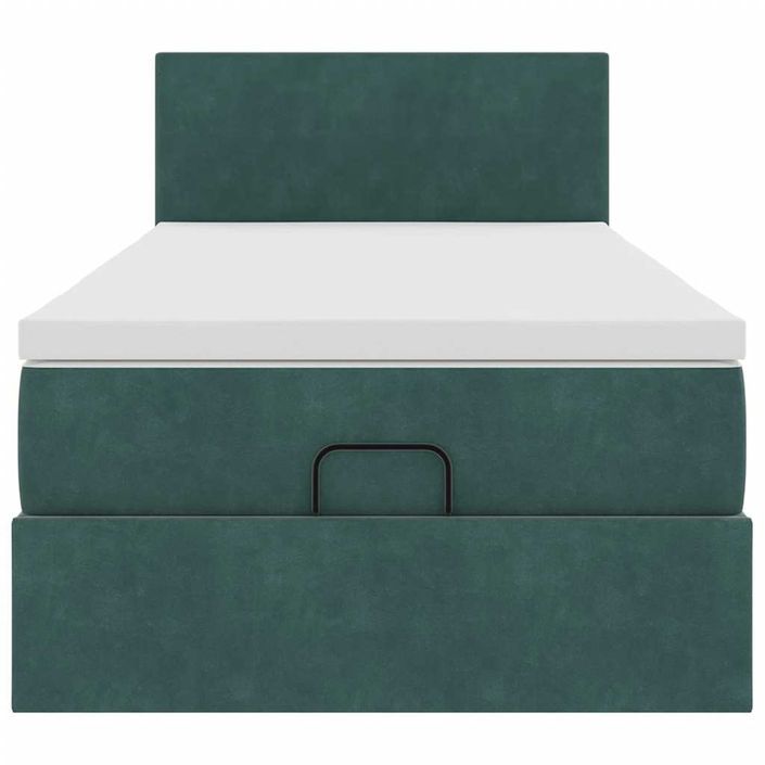 Cadre de lit ottoman avec matelas vert foncé 90x200 cm velours - Photo n°5