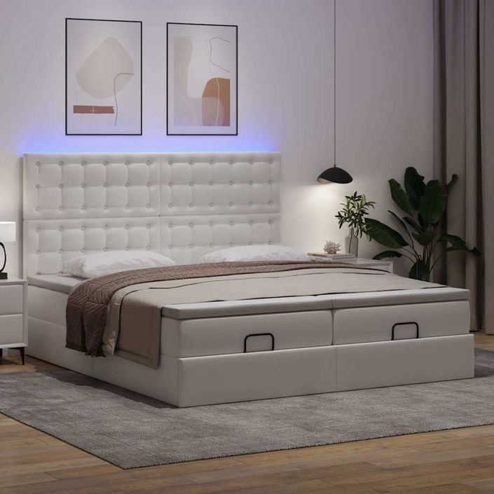 Cadre de lit ottoman et matelas blanc pur 200x200cm similicuir - Photo n°1