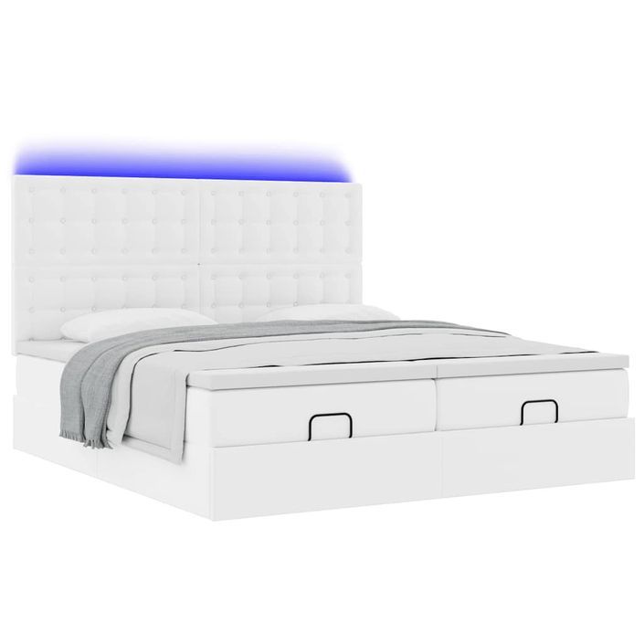 Cadre de lit ottoman et matelas blanc pur 200x200cm similicuir - Photo n°4