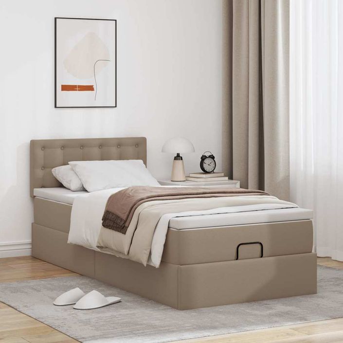 Cadre de lit ottoman et matelas cappuccino 90x200 cm similicuir - Photo n°1