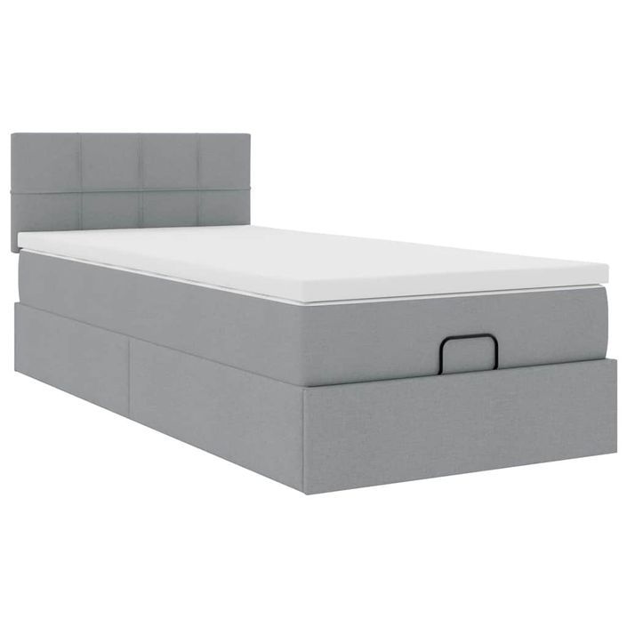 Cadre de lit ottoman et matelas gris clair 100x200 cm tissu - Photo n°2