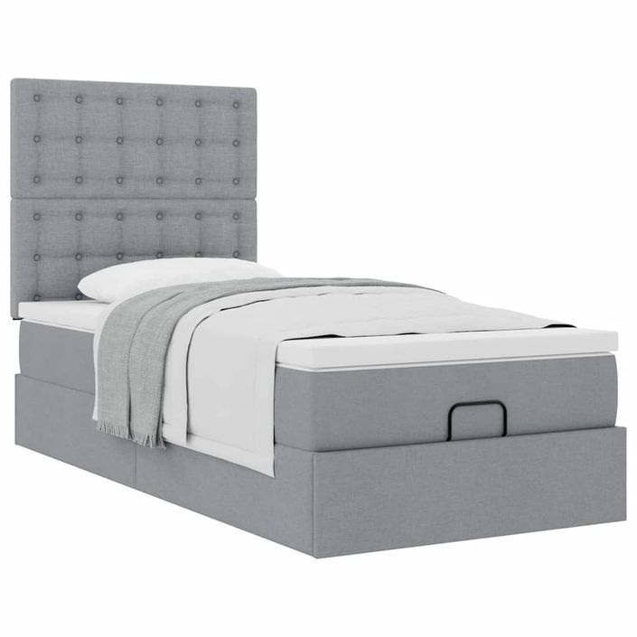 Cadre de lit ottoman et matelas gris clair 100x200 cm tissu - Photo n°4