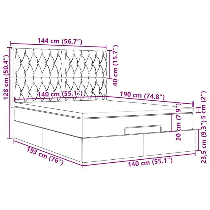 Cadre de lit ottoman et matelas gris clair 140x190 cm tissu - Photo n°13